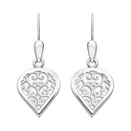 18ct White Gold Bauxite Flore Filigree Heart Drop Earrings. E2588.