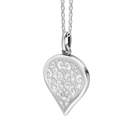 18ct White Gold Bauxite Flore Filigree Medium Heart Necklace. P3630._2