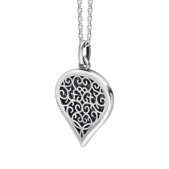 18ct White Gold Blue Goldstone Flore Filigree Medium Heart Necklace. P3630._2
