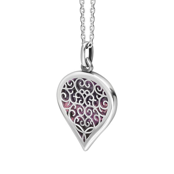 18ct White Gold Blue John Flore Filigree Medium Heart Necklace. P3630._2