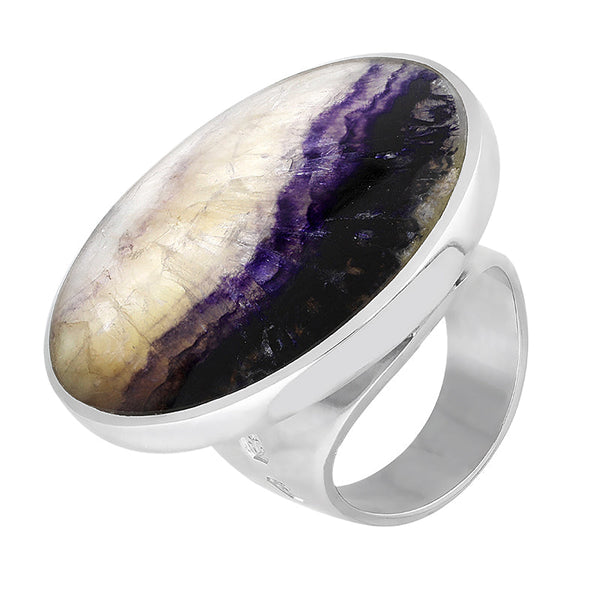 18ct White Gold Blue John Hallmark Large Round Ring. R611_FH.