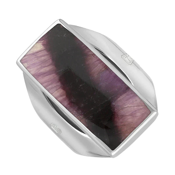 18ct White Gold Blue John Hallmark Medium Oblong Ring. R065_FH