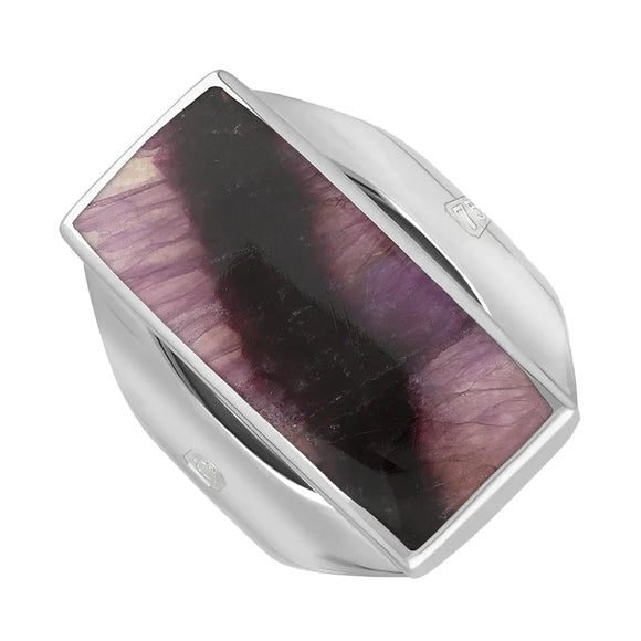 18ct White Gold Blue John Hallmark Medium Oblong Ring. R065_FH