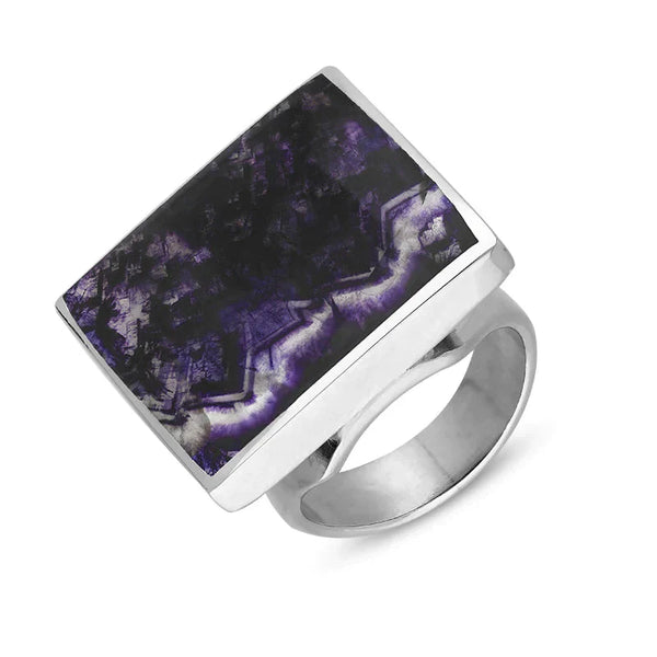 18ct White Gold Blue John Hallmark Medium Square Ring. R604_FH.