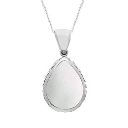 18ct White Gold Blue John White Mother Of Pearl Double Sided Celtic Edge Pear Cut Fob Necklace, P410_2.