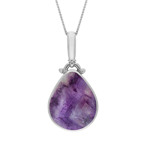 18ct White Gold Blue John Mother of Pearl Double Sided Pear Fob Necklace, P056.