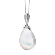 18ct White Gold Blue John Mother of Pearl Double Sided Pear Fob Necklace, P056_3.
