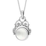 18ct White Gold Blue John Mother Of Pearl Double Sided Round Swivel Fob Necklace, P110_2_3.