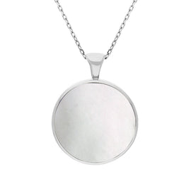 18ct White Gold Blue John Mother Of Pearl Large Double Sided Round Fob Necklace, P012_2.