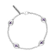 18ct White Gold Blue John Oval Fleur De Lis Detail Four Stone Bracelet, B798.