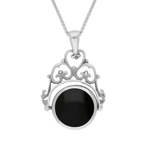 18ct White Gold Blue John Whitby Jet Double Sided Round Swivel Fob Necklace, P110_2_2.