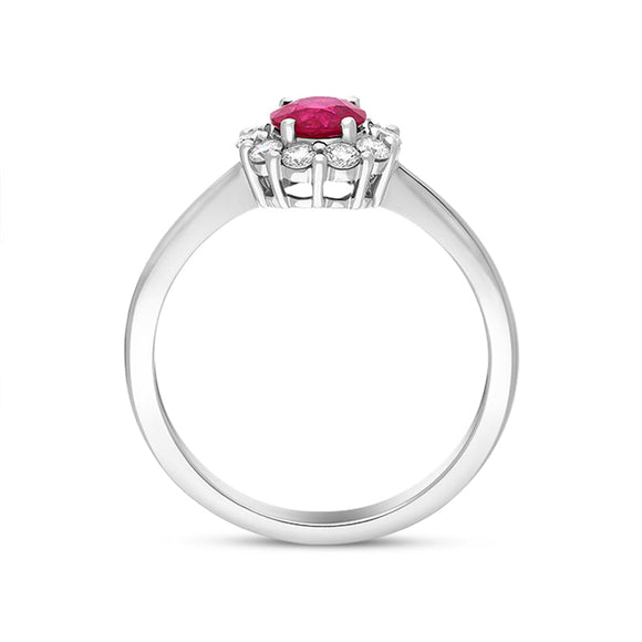 18ct White Gold Ruby Diamond Round Cluster Ring
