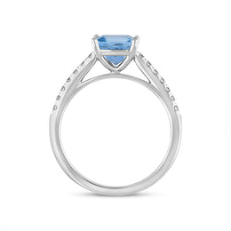 18ct White Gold Santa Maria Aquamarine Diamond Cushion Pave Should Ring