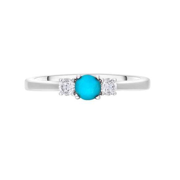 18ct White Gold Turquoise 0.17ct Diamond Trilogy Style Ring