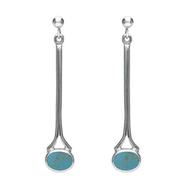 18ct White Gold Turquoise Long Drop Earrings. E094.