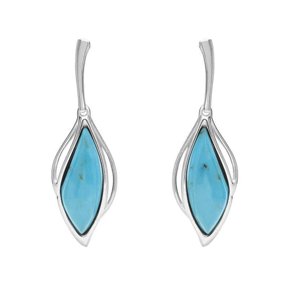 18ct White Gold Turquoise Open Marquise Drop Earrings, E2437