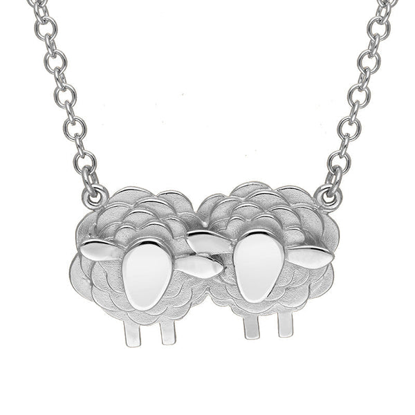 18ct White Gold Two Large Sheep Necklace, N1138.