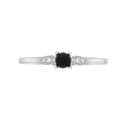 18ct White Gold Whitby Jet 0.05ct Diamond Milgrain Shoulder Ring
