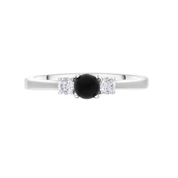 18ct White Gold Whitby Jet 0.17ct Diamond Trilogy Ring