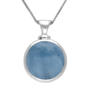 18ct White Gold Whitby Jet Aquamarine Double Sided Round Dinky Fob Necklace, P218.