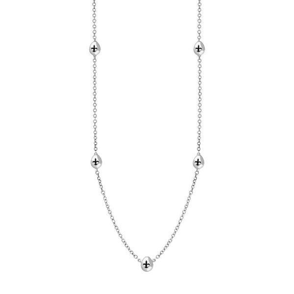 18ct White Gold Whitby Jet Fleur De Lis Link Disc Chain Necklace, N747.