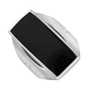 18ct White Gold Whitby Jet Hallmark Medium Oblong Ring, R065_FH