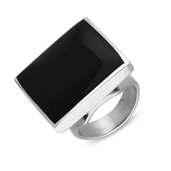 18ct White Gold Whitby Jet Hallmark Medium Square Ring, R604_FH.