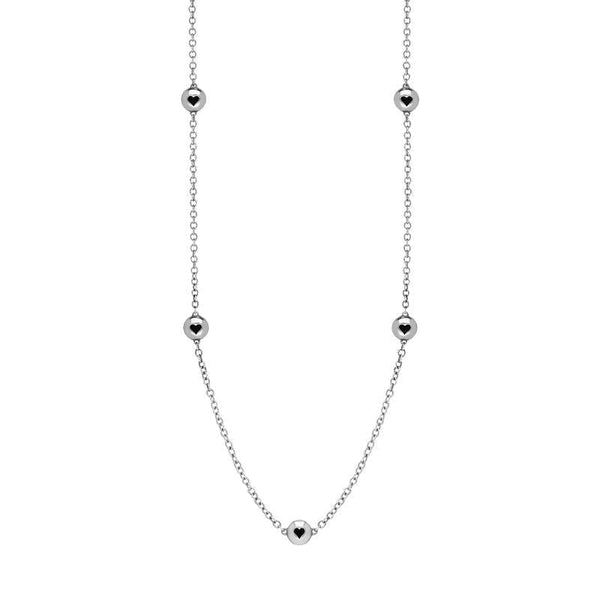 18ct White Gold Whitby Jet Heart Link Disc Chain Necklace, N746.