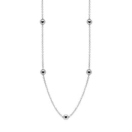 18ct White Gold Whitby Jet Heart Link Disc Chain Necklace, N746.