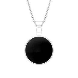 18ct White Gold Whitby Jet Heritage Round Necklace. P018.