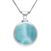 18ct White Gold Whitby Jet Larimar Double Sided Round Dinky Fob Necklace, P218.