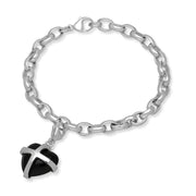 18ct White Gold Whitby Jet Medium Cross Heart Charm Bracelet, B1210