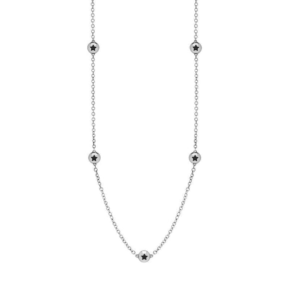 18ct White Gold Whitby Jet Star Link Disc Chain Necklace, N744.