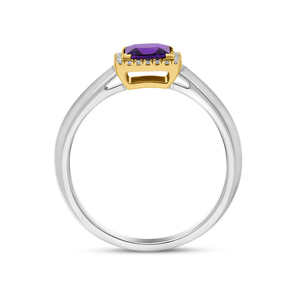 18ct White Yellow Gold Amethyst Diamond Square Cluster Ring