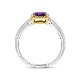 18ct White Yellow Gold Amethyst Diamond Square Cluster Ring