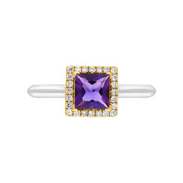 18ct White Yellow Gold Amethyst Diamond Square Cluster Ring