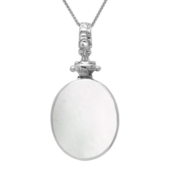 18ct White Gold Blue John White Mother Of Pearl Double Sided Oval Fob Necklace, P100_2.