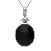 18ct White Gold Whitby Jet Blue John Double Sided Oval Fob Necklace, P100.