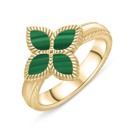 18ct Yellow Gold Malachite Bloom Flower Ball Edge Ring, R1276
