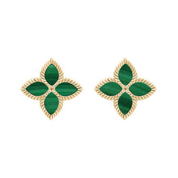 18ct Yellow Gold Malachite Bloom Flower Ball Edge Stud Earrings E2602