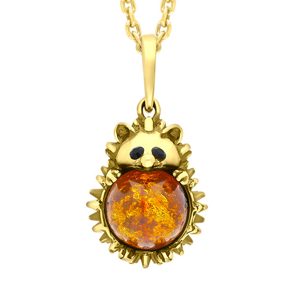 18ct Yellow Gold Amber Large Hedgehog Necklace p3544