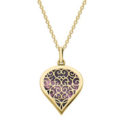 18ct Yellow Gold Blue John Flore Filigree Medium Heart Necklace. P3630.