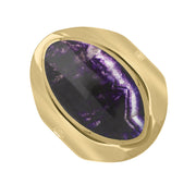 18ct Yellow Gold Blue John Hallmark Medium Oval Ring. R012_FH.