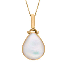 18ct Yellow Gold Blue John Mother of Pearl Double Sided Pear Fob Necklace, P056_2.