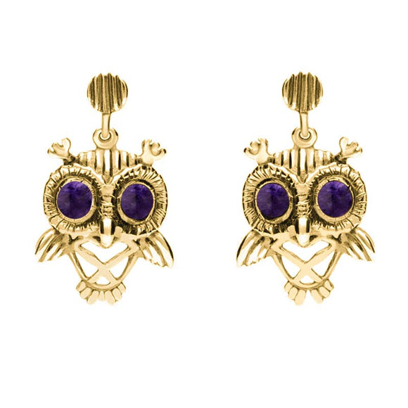 18ct Yellow Gold Blue John Owl Stud Earrings E2329
