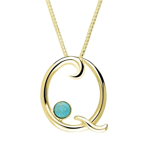 18ct Yellow Gold Turquoise Love Letters Initial Q Necklace, P3464.