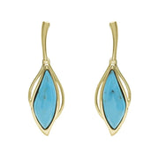 18ct Yellow Gold Turquoise Open Marquise Drop Earrings, E2437