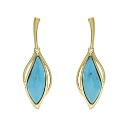 18ct Yellow Gold Turquoise Open Marquise Drop Earrings, E2437