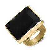 18ct Yellow Gold Whitby Jet Hallmark Medium Square Ring, R604_FH.