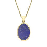 18ct Yellow Gold Whitby Jet Lapis Lazuli Small Double Sided Fob Necklace, P832.